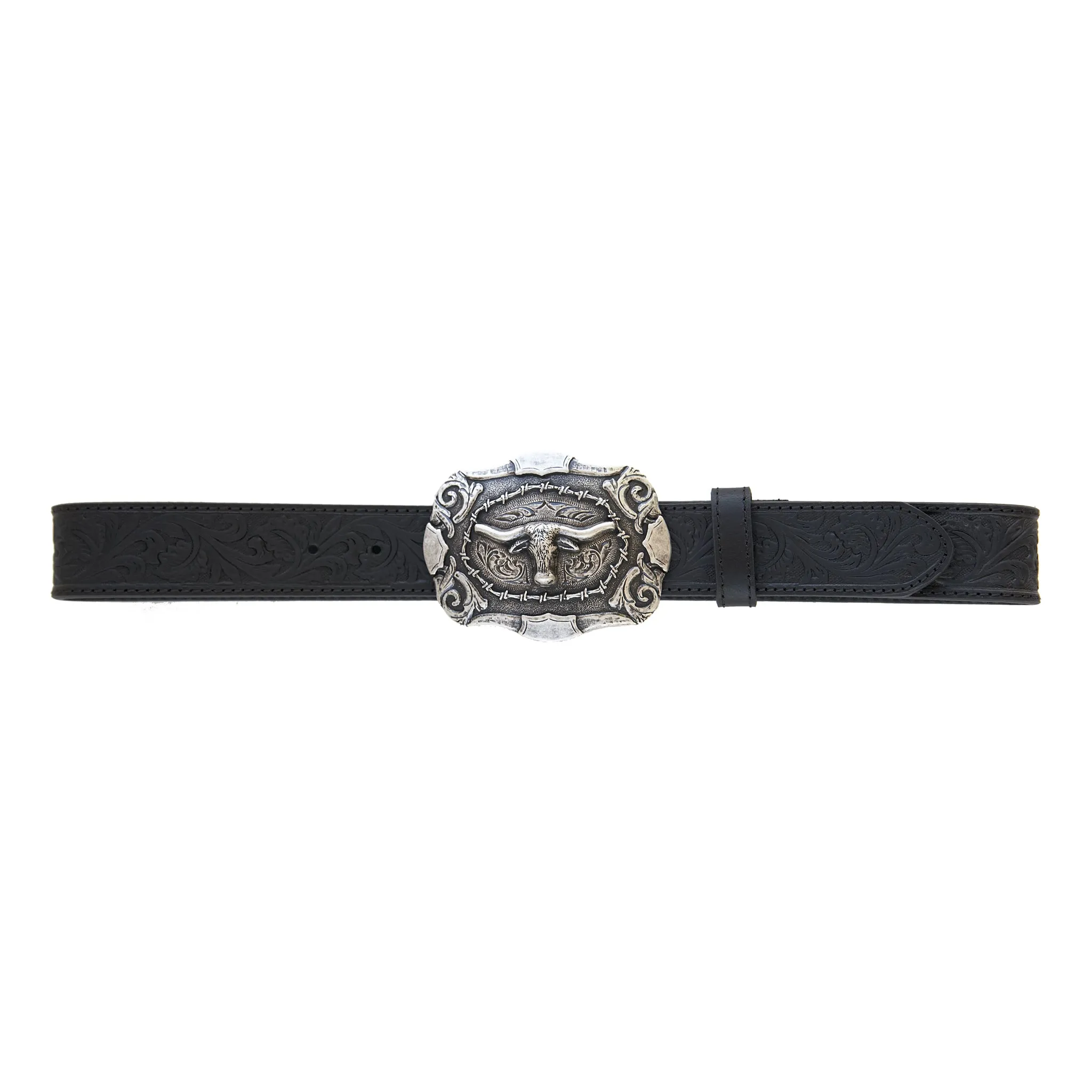 1 1/2" Tooled Longhorn Buckle Belt