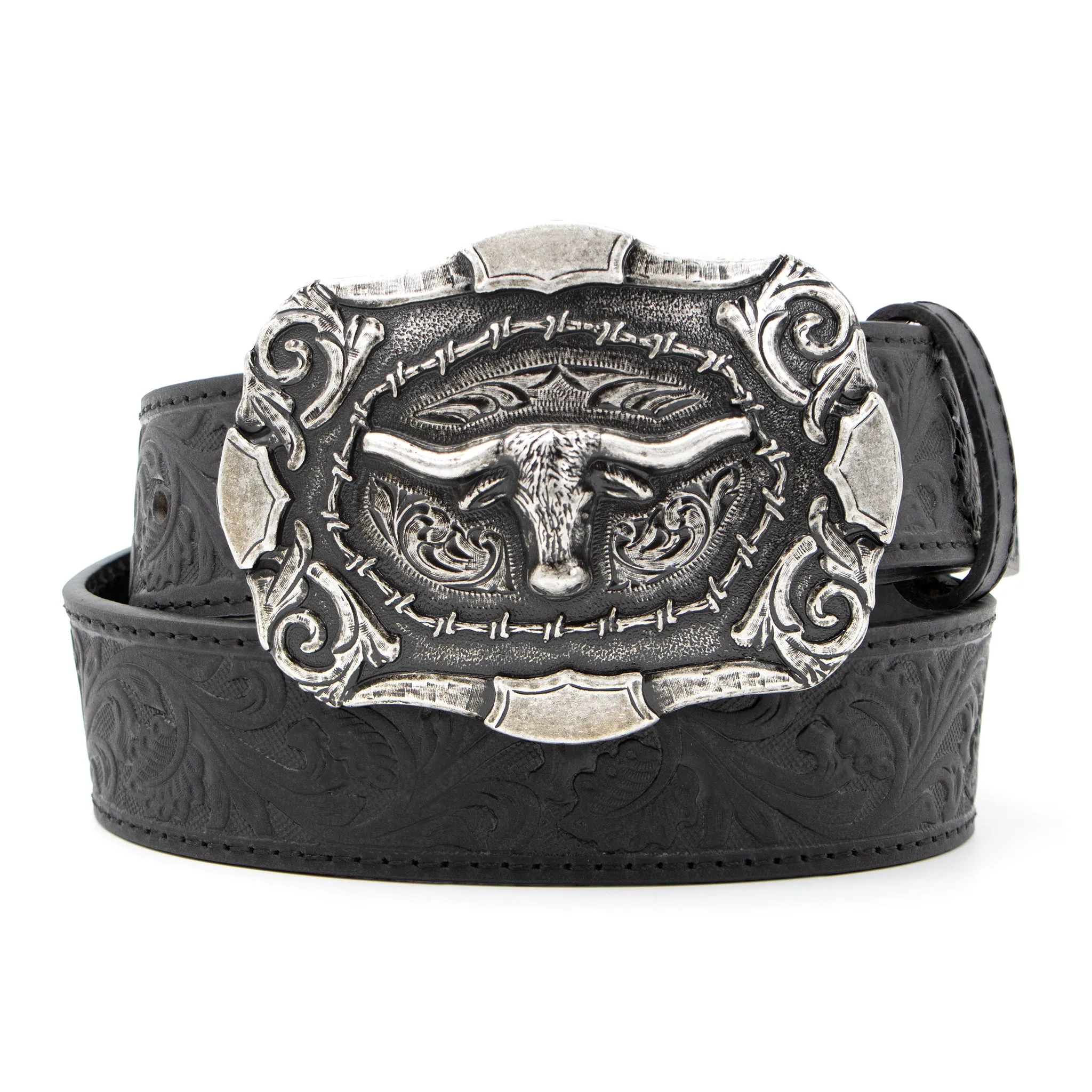 1 1/2" Tooled Longhorn Buckle Belt