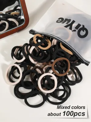 100pcs Solid Hair Tie - Multicolor- FD ⚡