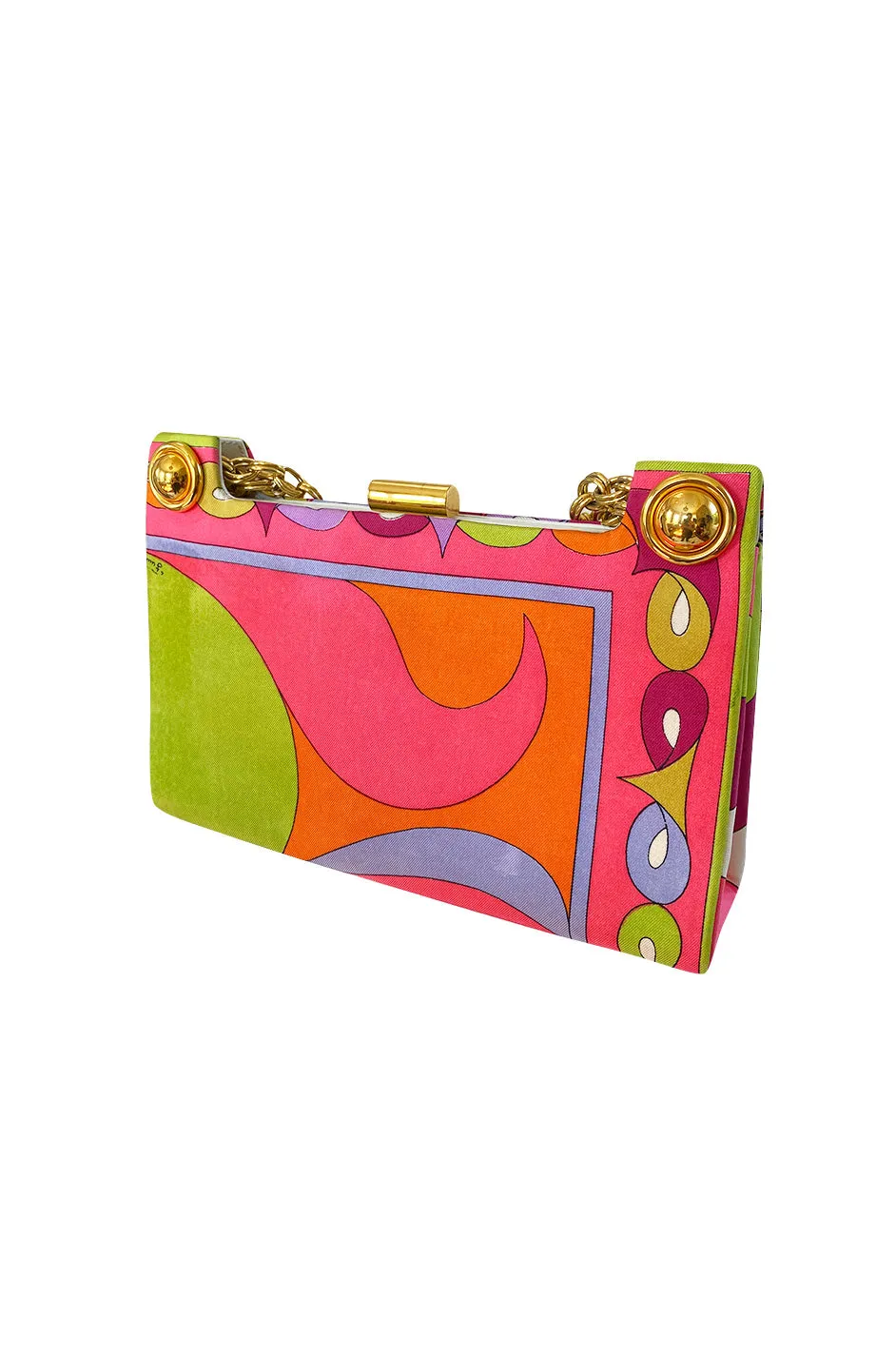 1960s Emilio Pucci Bright Pink Colorful Printed Bag & Matching Silk Scarf