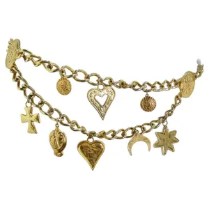 1980s Gold Tone Chain Charm Belt