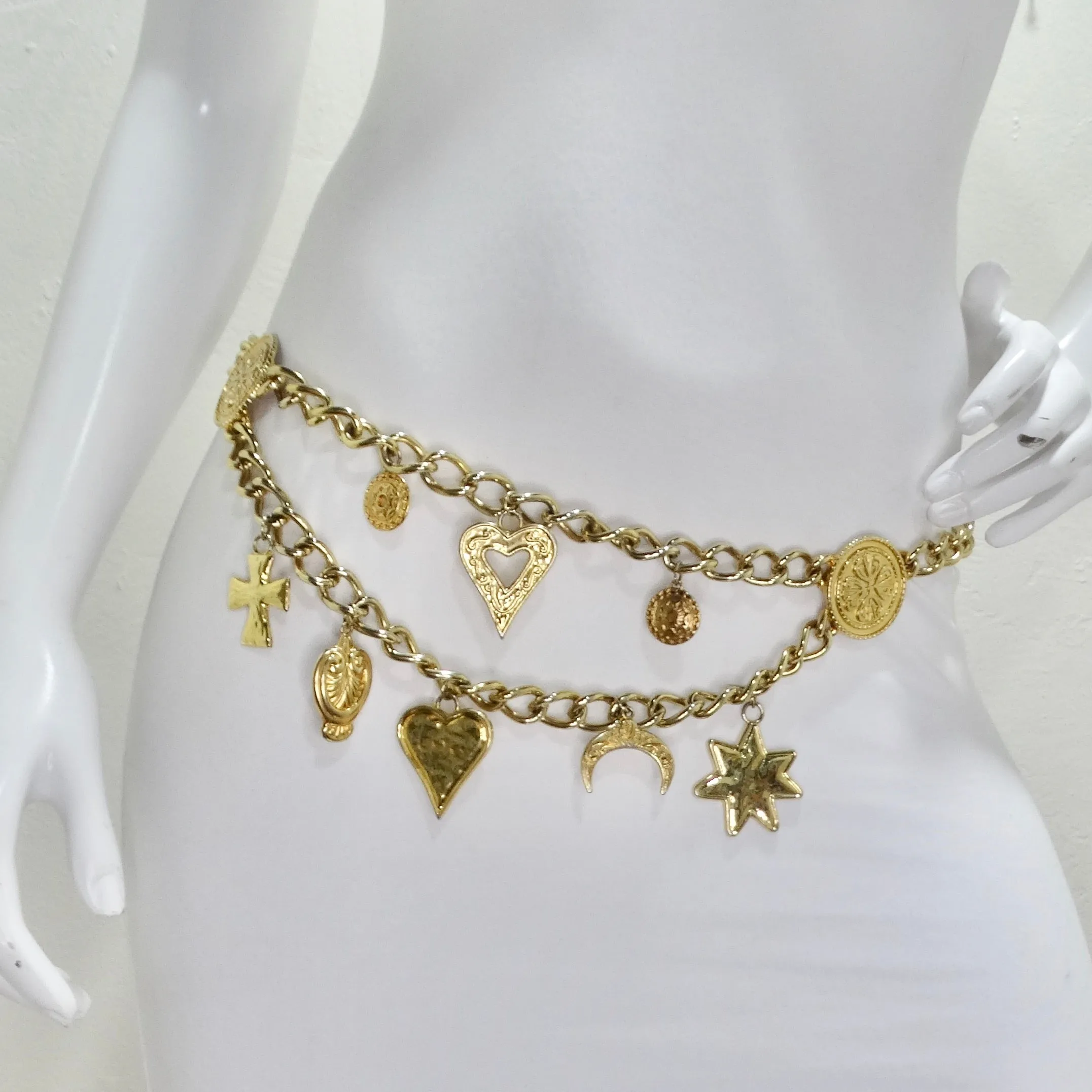 1980s Gold Tone Chain Charm Belt