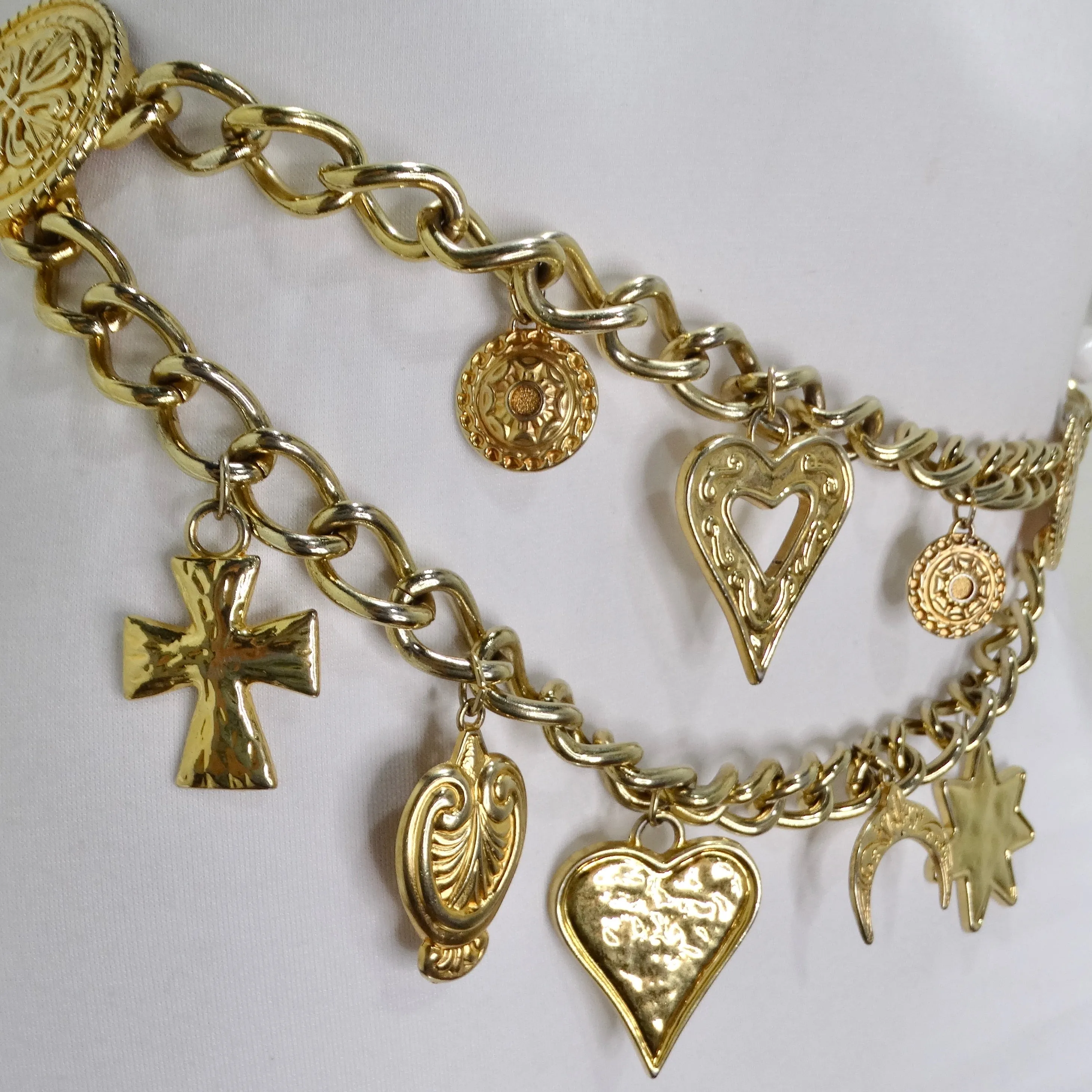 1980s Gold Tone Chain Charm Belt
