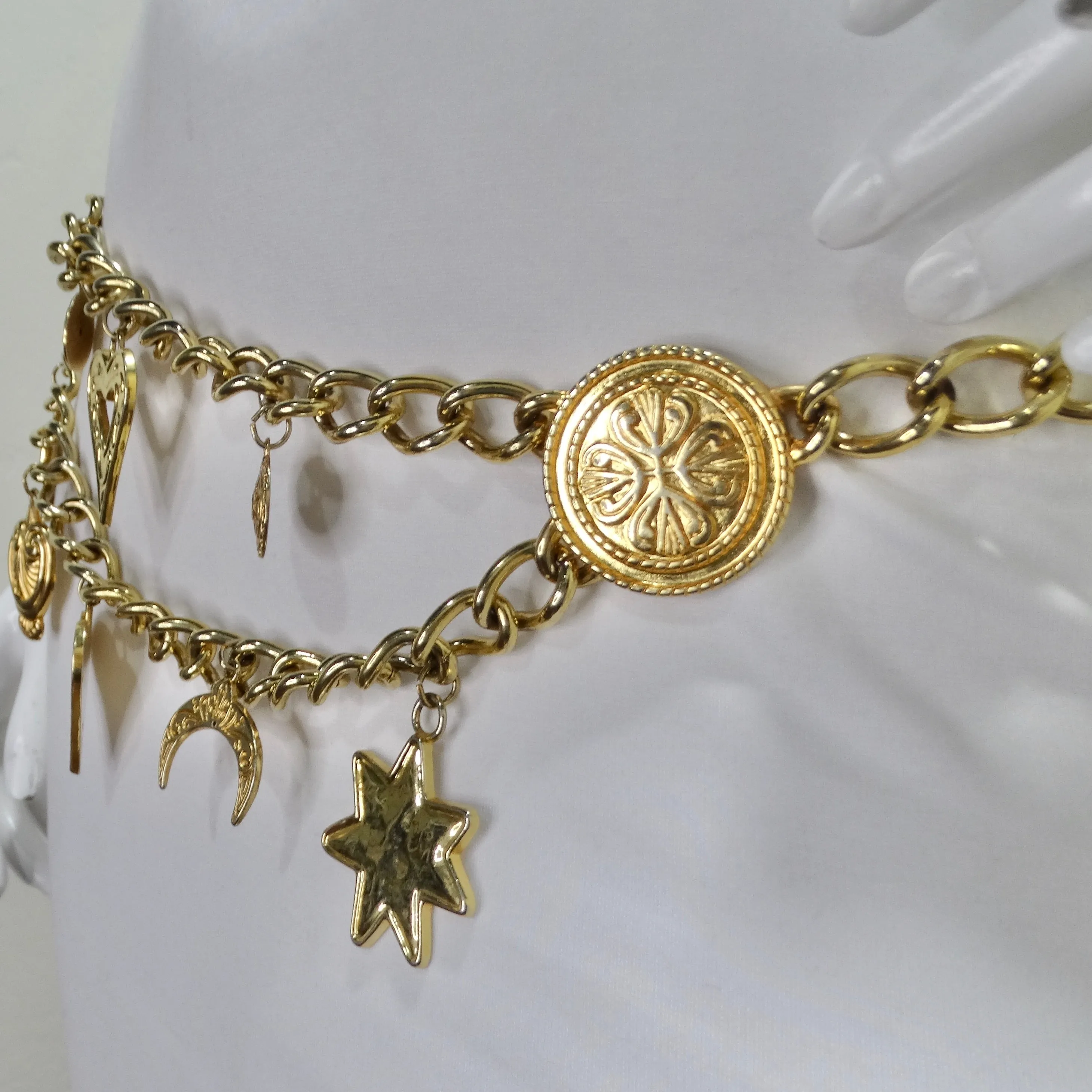 1980s Gold Tone Chain Charm Belt