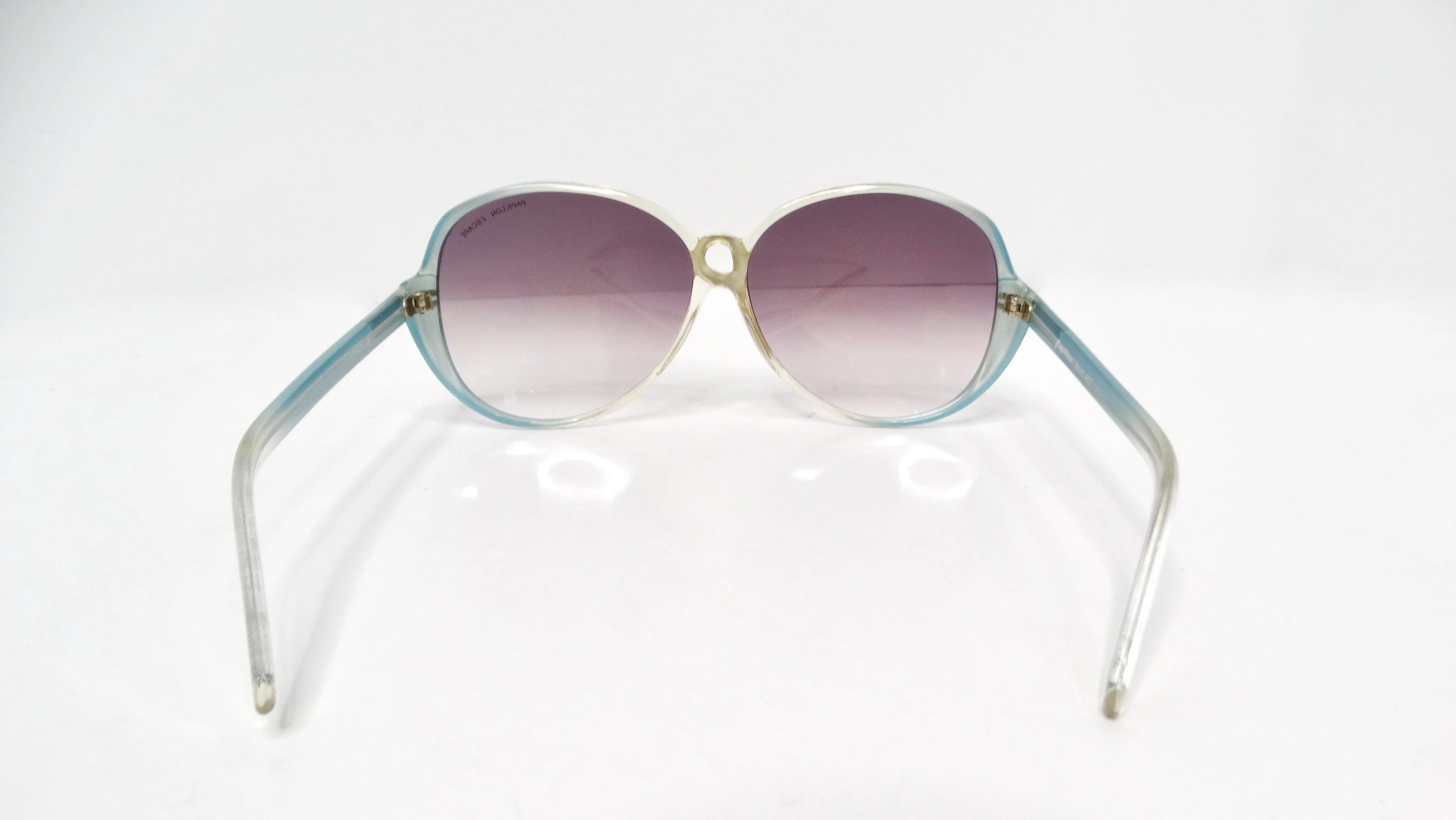 1980s Papillon Light Blue Tinted Purple Lens Oversized Round Sunglasses