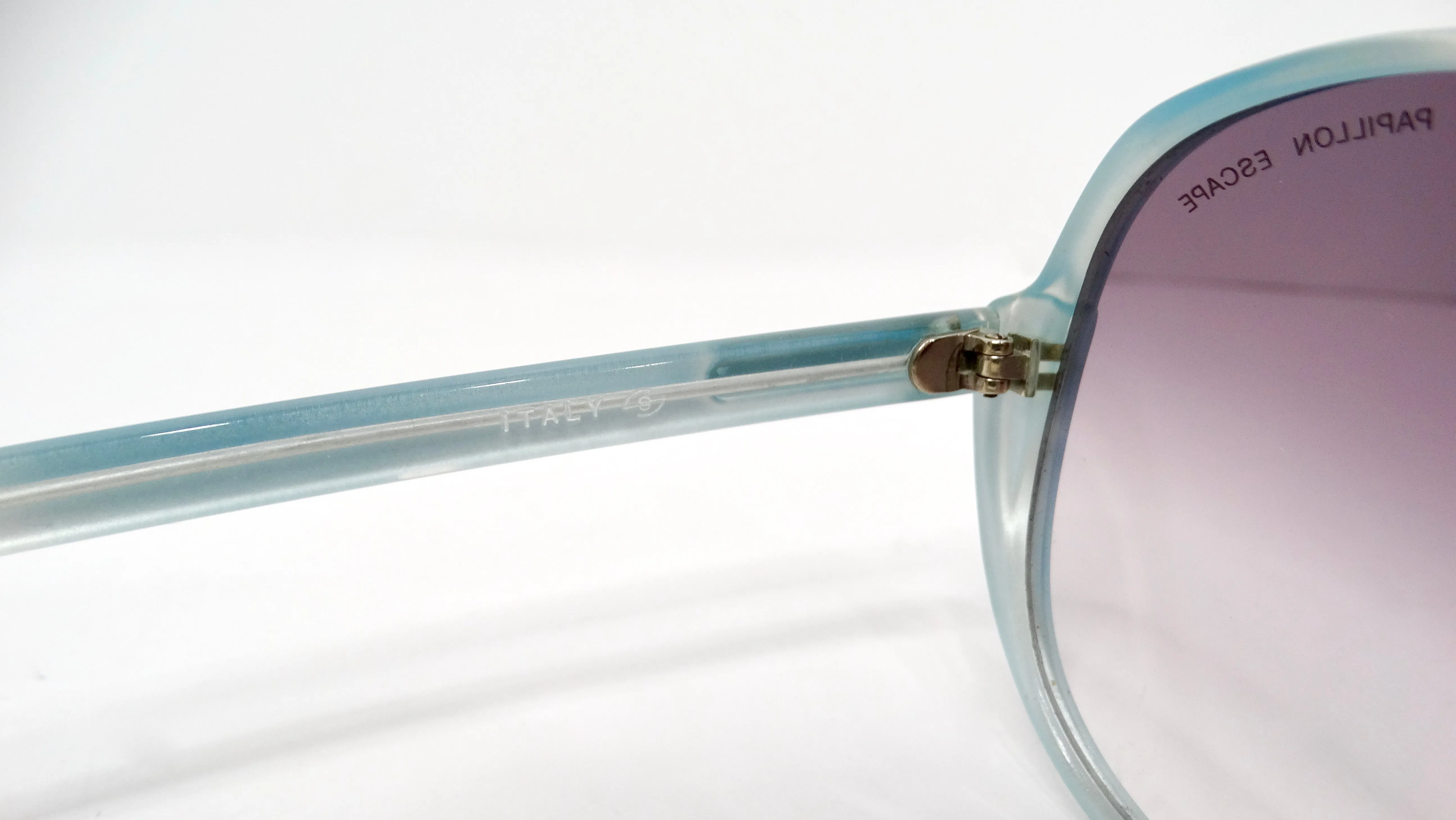 1980s Papillon Light Blue Tinted Purple Lens Oversized Round Sunglasses