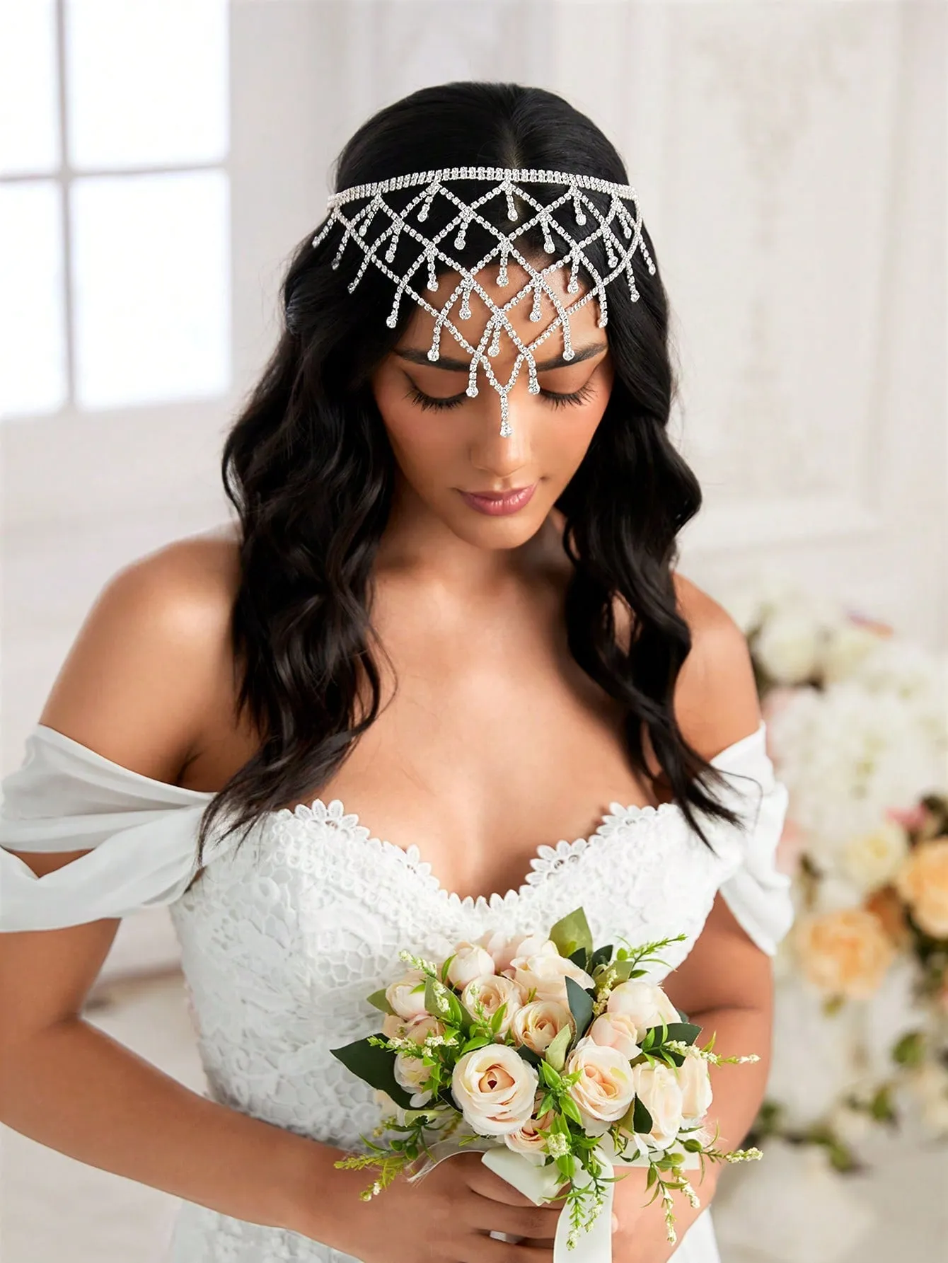 1pc Diamond Inlaid & Tassel & Metallic Multilayer Rhinestone Tassel Head Chain Hair Accessory