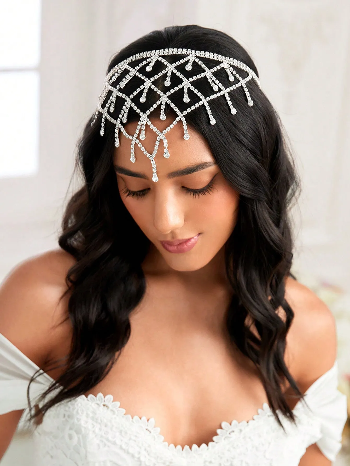 1pc Diamond Inlaid & Tassel & Metallic Multilayer Rhinestone Tassel Head Chain Hair Accessory