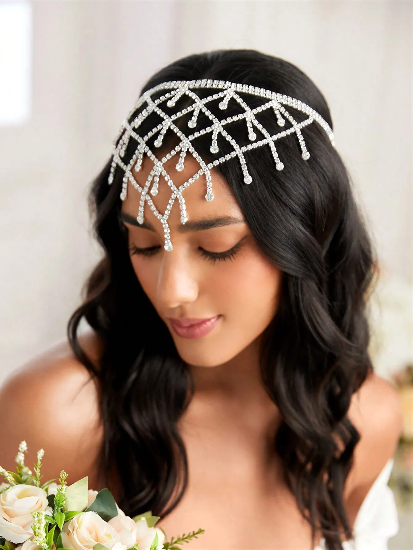 1pc Diamond Inlaid & Tassel & Metallic Multilayer Rhinestone Tassel Head Chain Hair Accessory