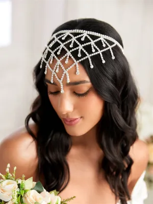 1pc Diamond Inlaid & Tassel & Metallic Multilayer Rhinestone Tassel Head Chain Hair Accessory
