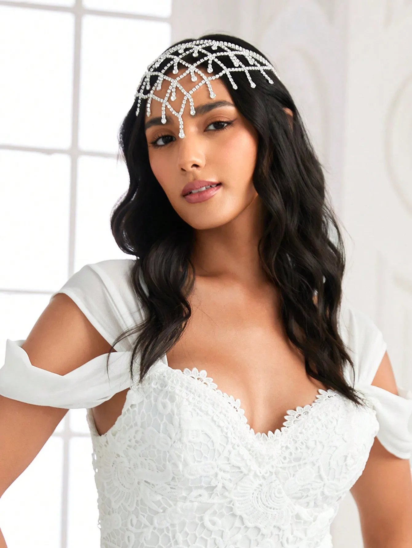 1pc Diamond Inlaid & Tassel & Metallic Multilayer Rhinestone Tassel Head Chain Hair Accessory