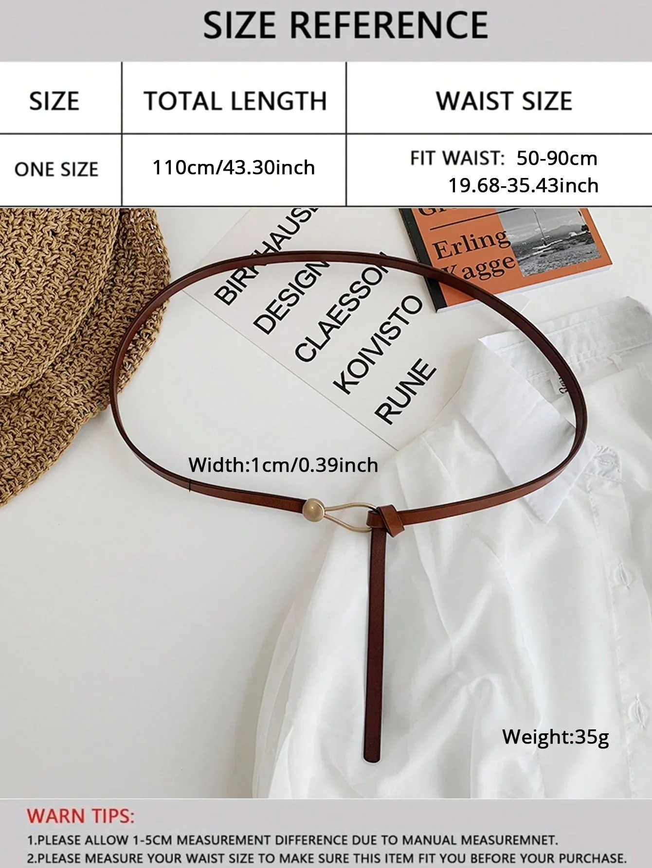 1pc Knotted Skinny Belt - Brown