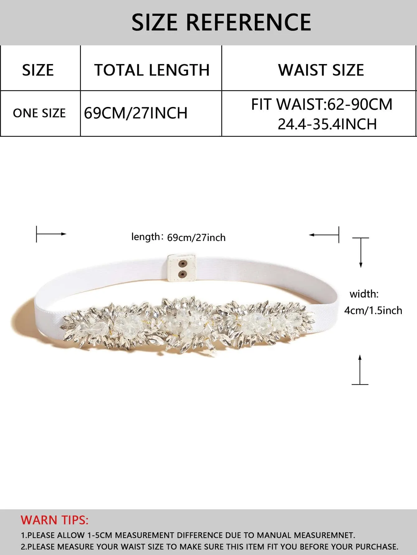 1pc Rhinestone Decor Tape Belt
