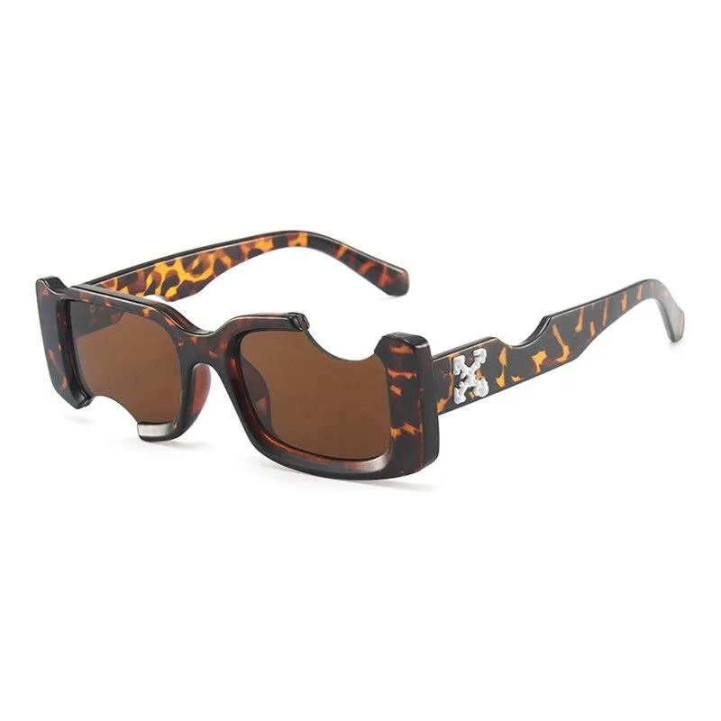 2021 Vintage Rectangle Notch Women Men Sunglasses Black Pink Lenses