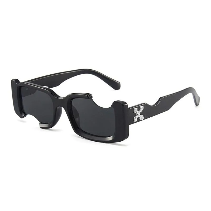 2021 Vintage Rectangle Notch Women Men Sunglasses Black Pink Lenses
