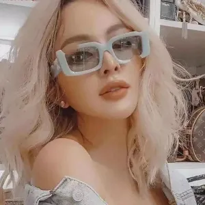 2021 Vintage Rectangle Notch Women Men Sunglasses Black Pink Lenses