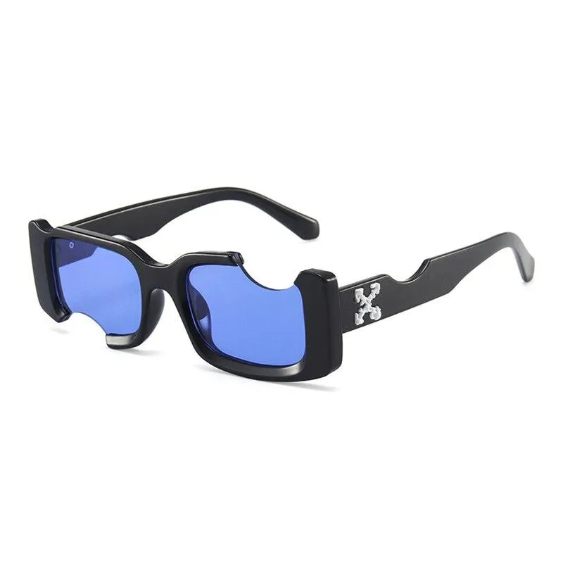 2021 Vintage Rectangle Notch Women Men Sunglasses Black Pink Lenses
