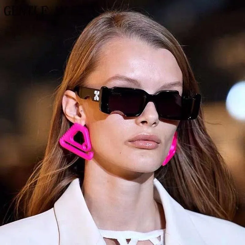 2021 Vintage Rectangle Notch Women Men Sunglasses Black Pink Lenses