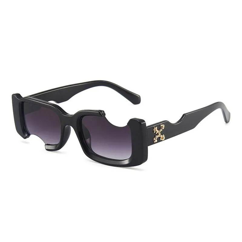 2021 Vintage Rectangle Notch Women Men Sunglasses Black Pink Lenses