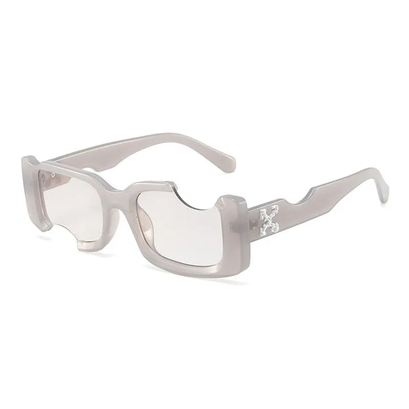 2021 Vintage Rectangle Notch Women Men Sunglasses Black Pink Lenses