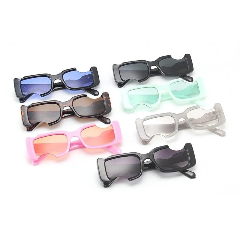 2021 Vintage Rectangle Notch Women Men Sunglasses Black Pink Lenses