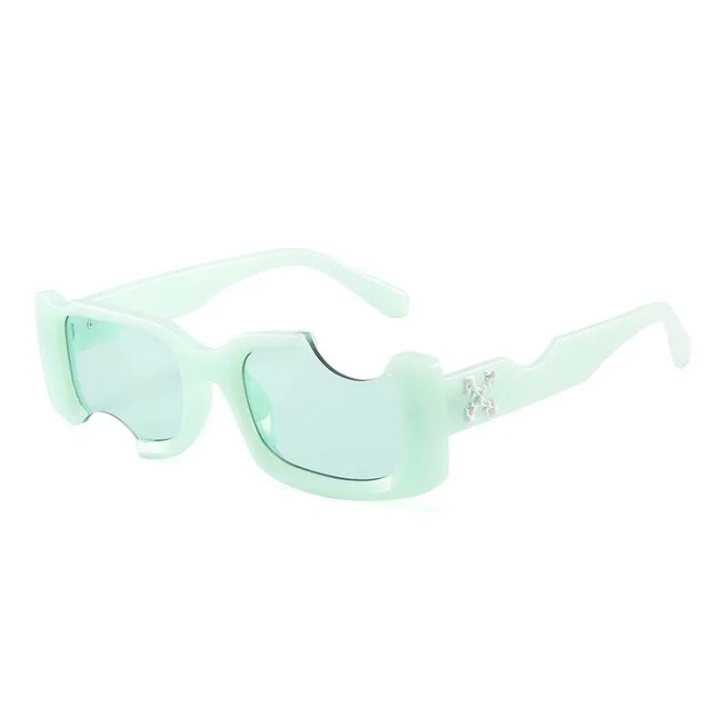 2021 Vintage Rectangle Notch Women Men Sunglasses Black Pink Lenses