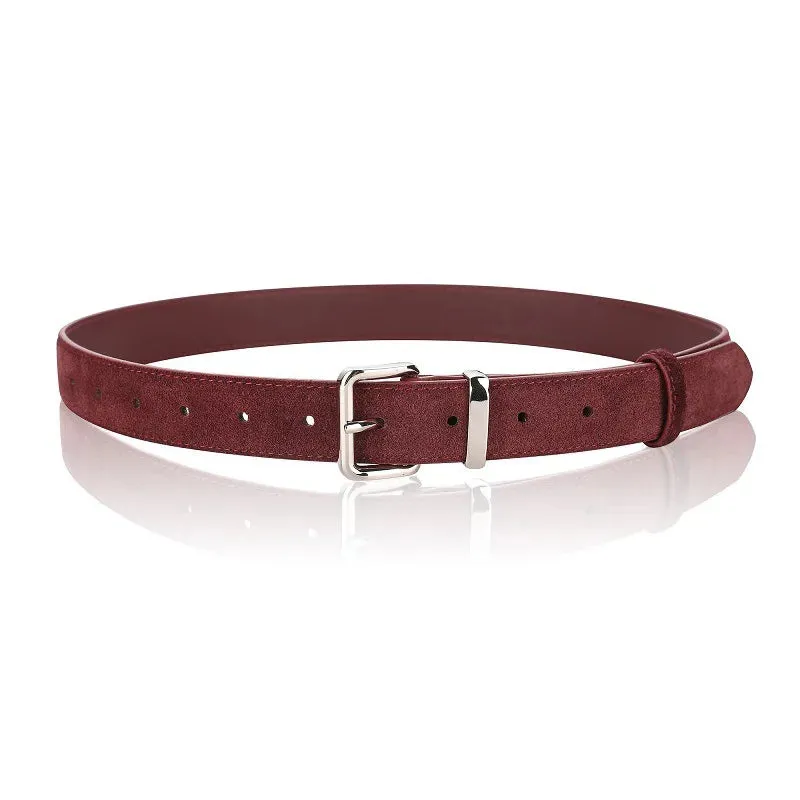 2024 New Suede Cowhide Belt for Women Stylish Genuine Leather Waist Belt Silver Buckle Waistband Jeans and Pants Skinny Belts
