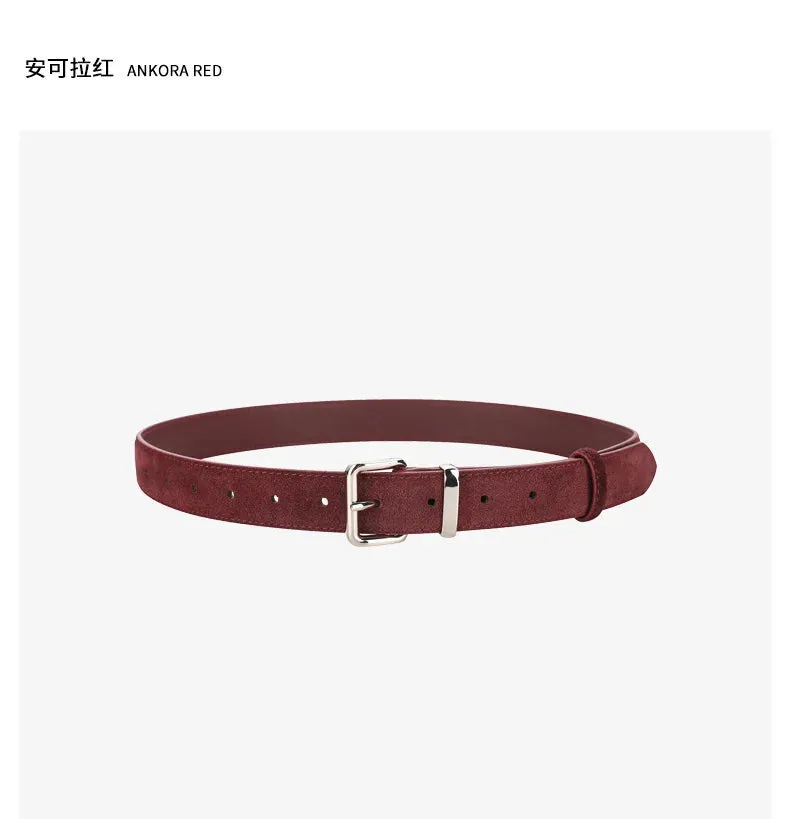 2024 New Suede Cowhide Belt for Women Stylish Genuine Leather Waist Belt Silver Buckle Waistband Jeans and Pants Skinny Belts
