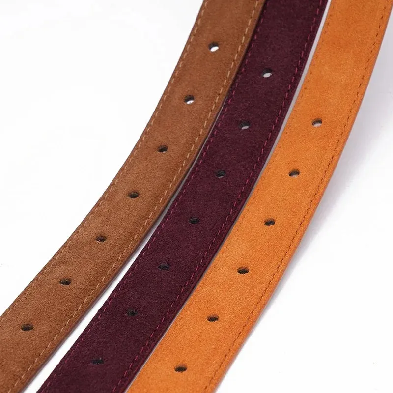 2024 New Suede Cowhide Belt for Women Stylish Genuine Leather Waist Belt Silver Buckle Waistband Jeans and Pants Skinny Belts