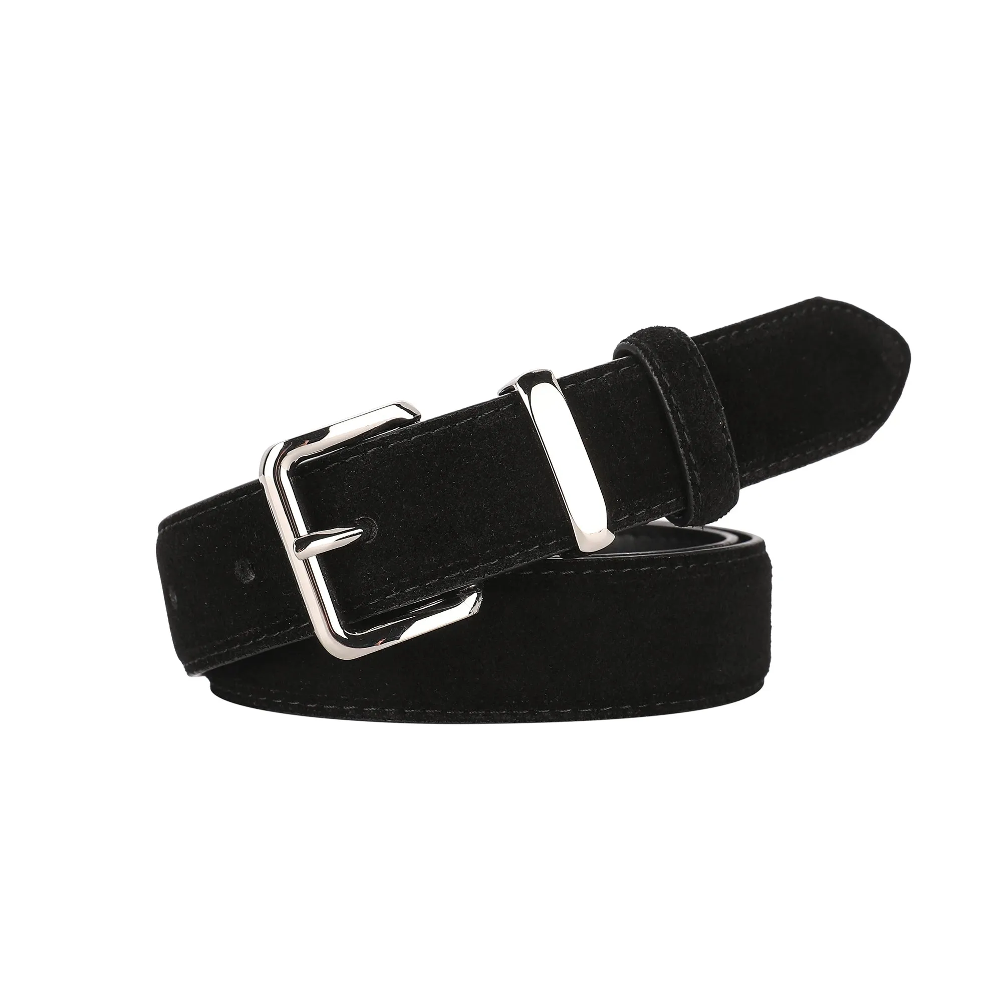 2024 New Suede Cowhide Belt for Women Stylish Genuine Leather Waist Belt Silver Buckle Waistband Jeans and Pants Skinny Belts