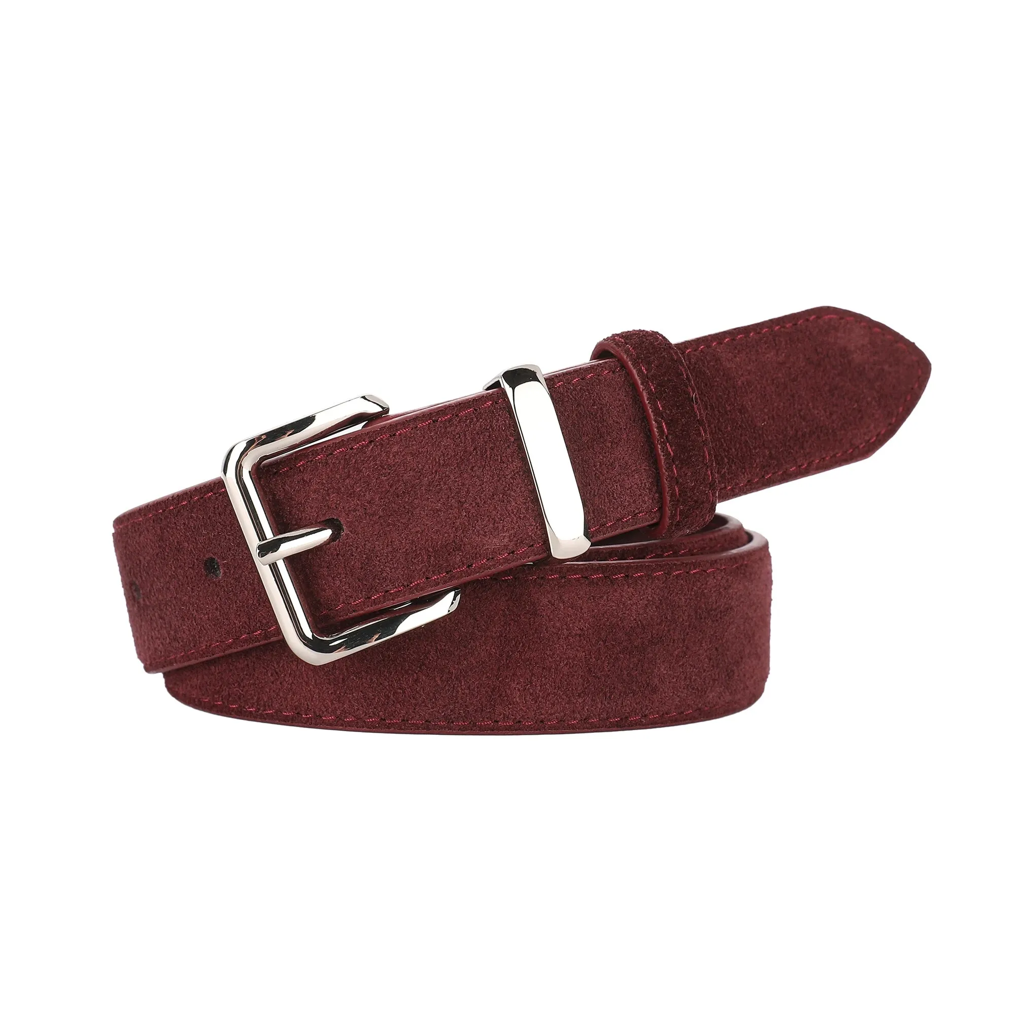 2024 New Suede Cowhide Belt for Women Stylish Genuine Leather Waist Belt Silver Buckle Waistband Jeans and Pants Skinny Belts