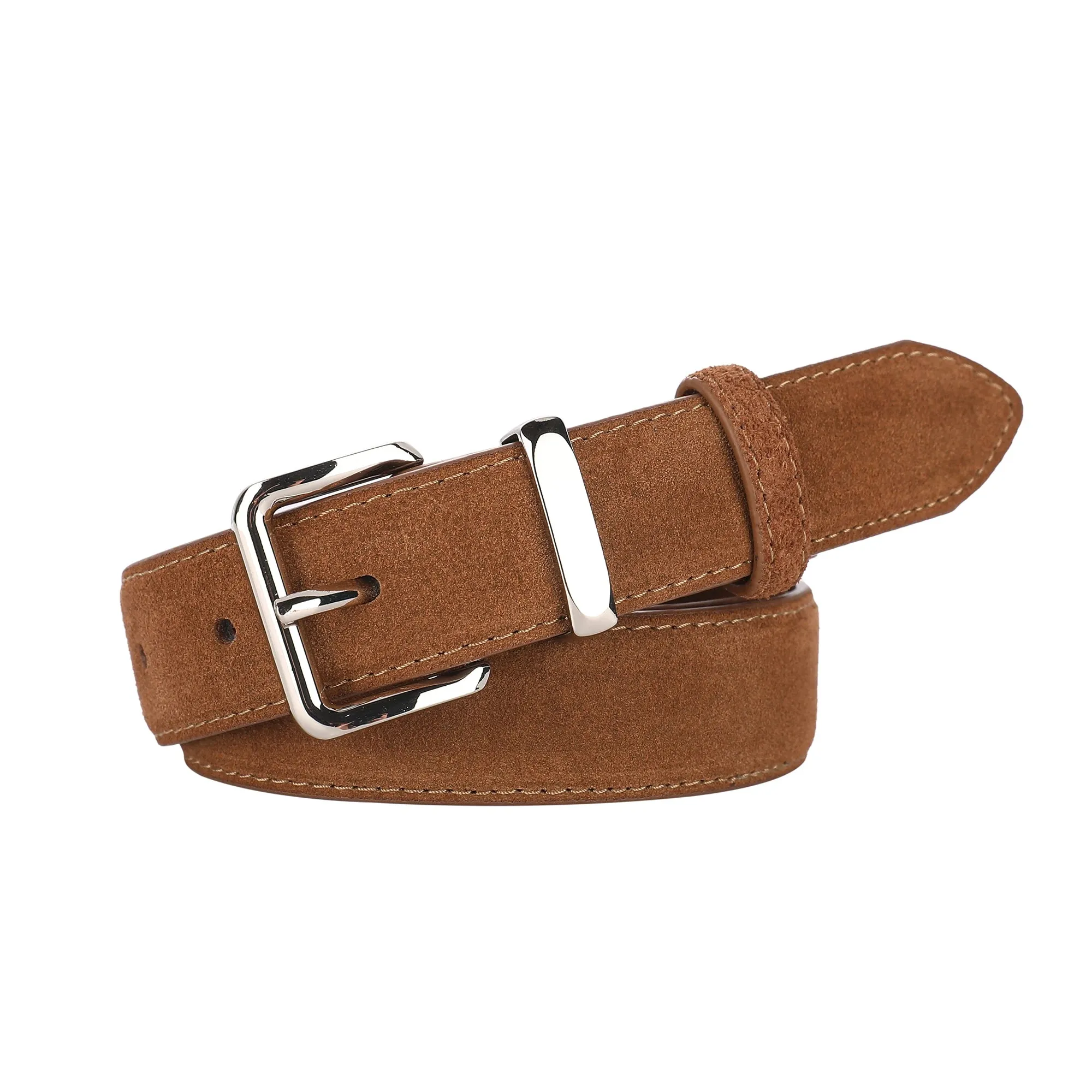 2024 New Suede Cowhide Belt for Women Stylish Genuine Leather Waist Belt Silver Buckle Waistband Jeans and Pants Skinny Belts