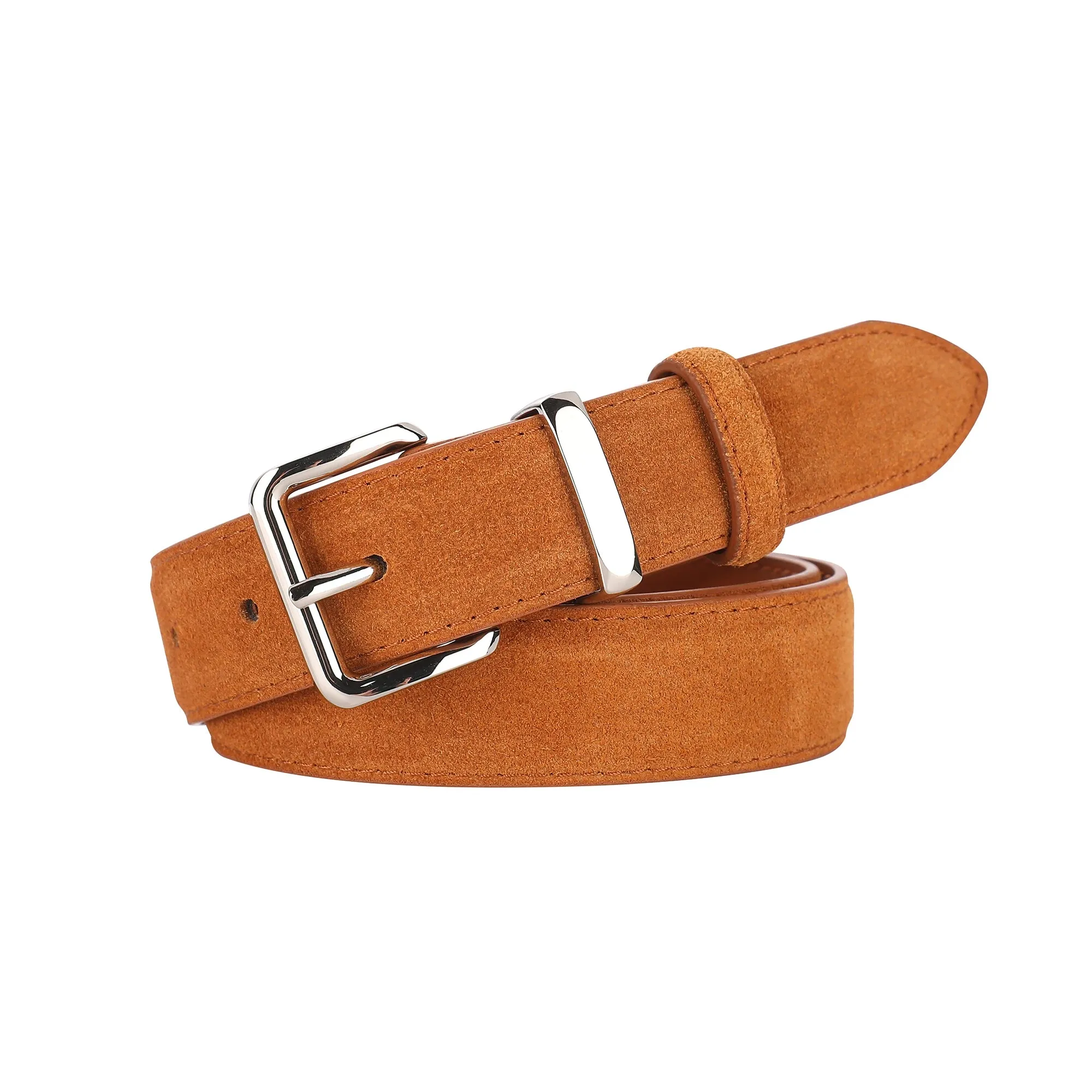 2024 New Suede Cowhide Belt for Women Stylish Genuine Leather Waist Belt Silver Buckle Waistband Jeans and Pants Skinny Belts