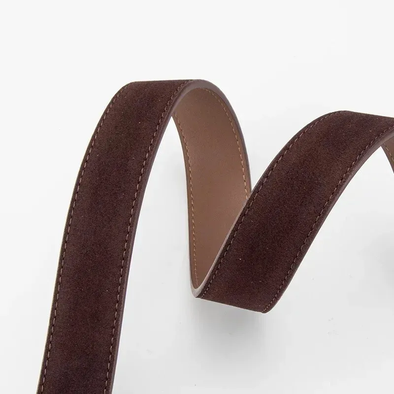 2024 New Suede Cowhide Belt for Women Stylish Genuine Leather Waist Belt Silver Buckle Waistband Jeans and Pants Skinny Belts