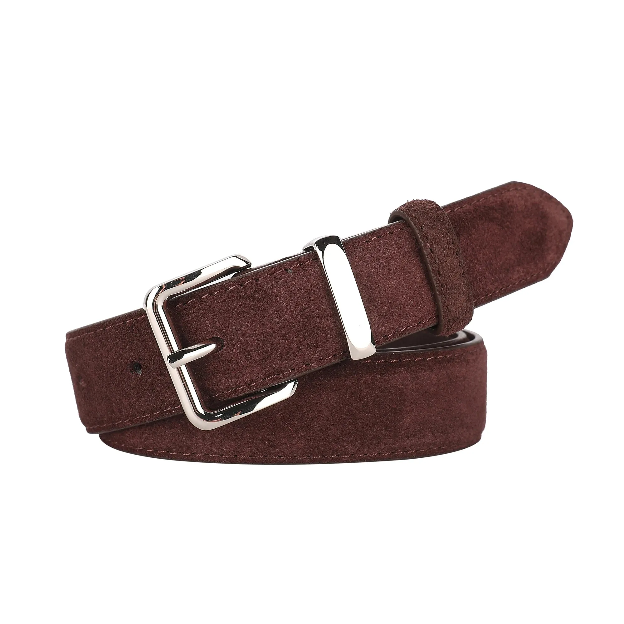 2024 New Suede Cowhide Belt for Women Stylish Genuine Leather Waist Belt Silver Buckle Waistband Jeans and Pants Skinny Belts