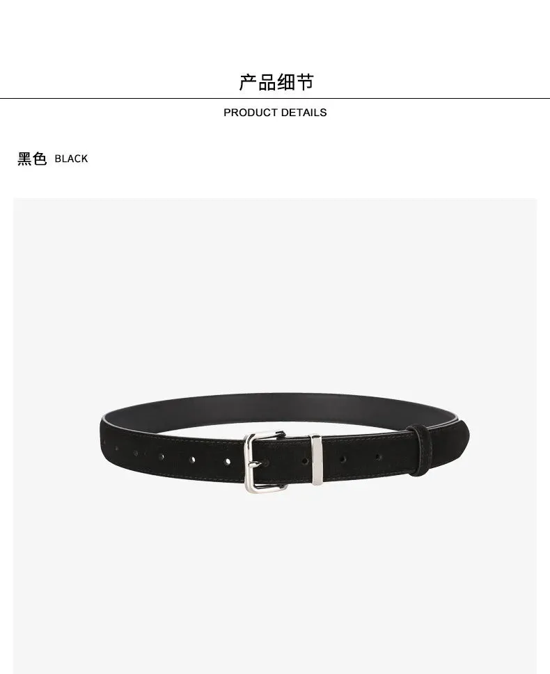 2024 New Suede Cowhide Belt for Women Stylish Genuine Leather Waist Belt Silver Buckle Waistband Jeans and Pants Skinny Belts