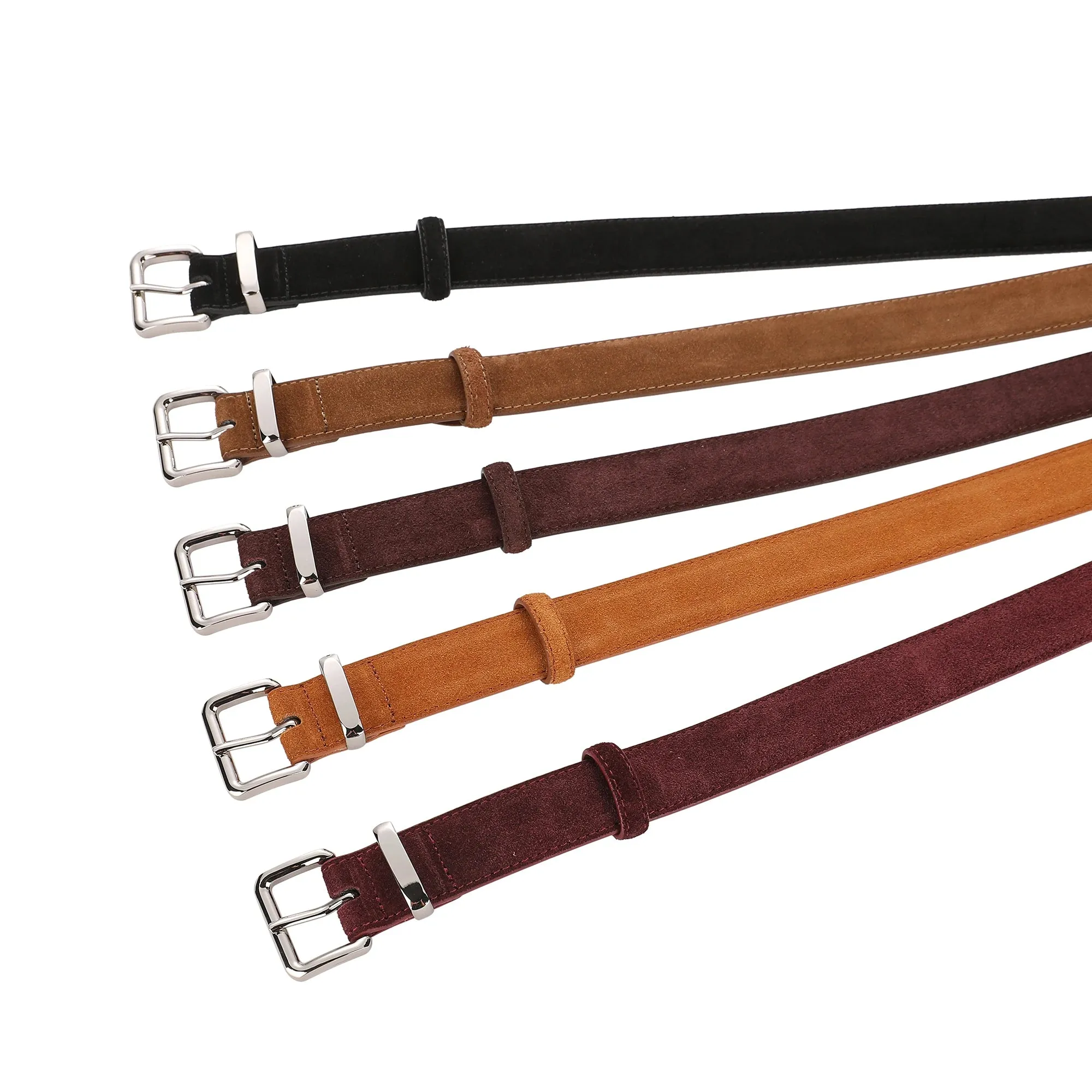 2024 New Suede Cowhide Belt for Women Stylish Genuine Leather Waist Belt Silver Buckle Waistband Jeans and Pants Skinny Belts