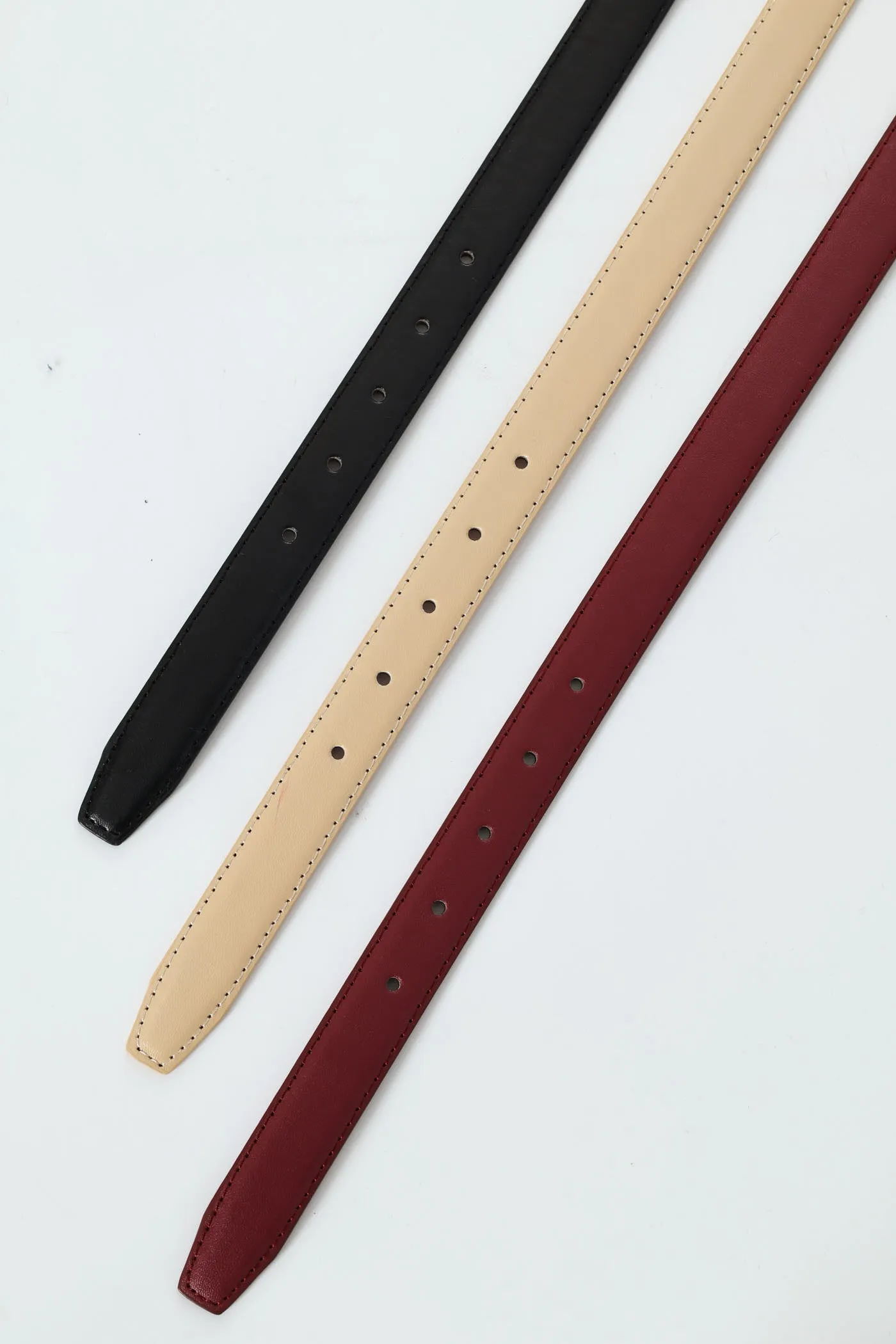 3 Pack Gold Buckle Belts - Black/Taupe/Burgundy