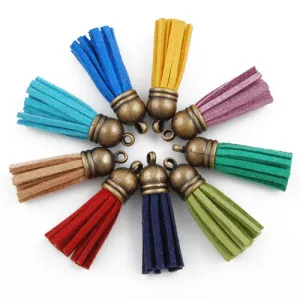 35MM Mixed Colors Tassel Fiber Tassel Fringe Tassel with 10MM Antique Bronze Caps Charms 50PCS