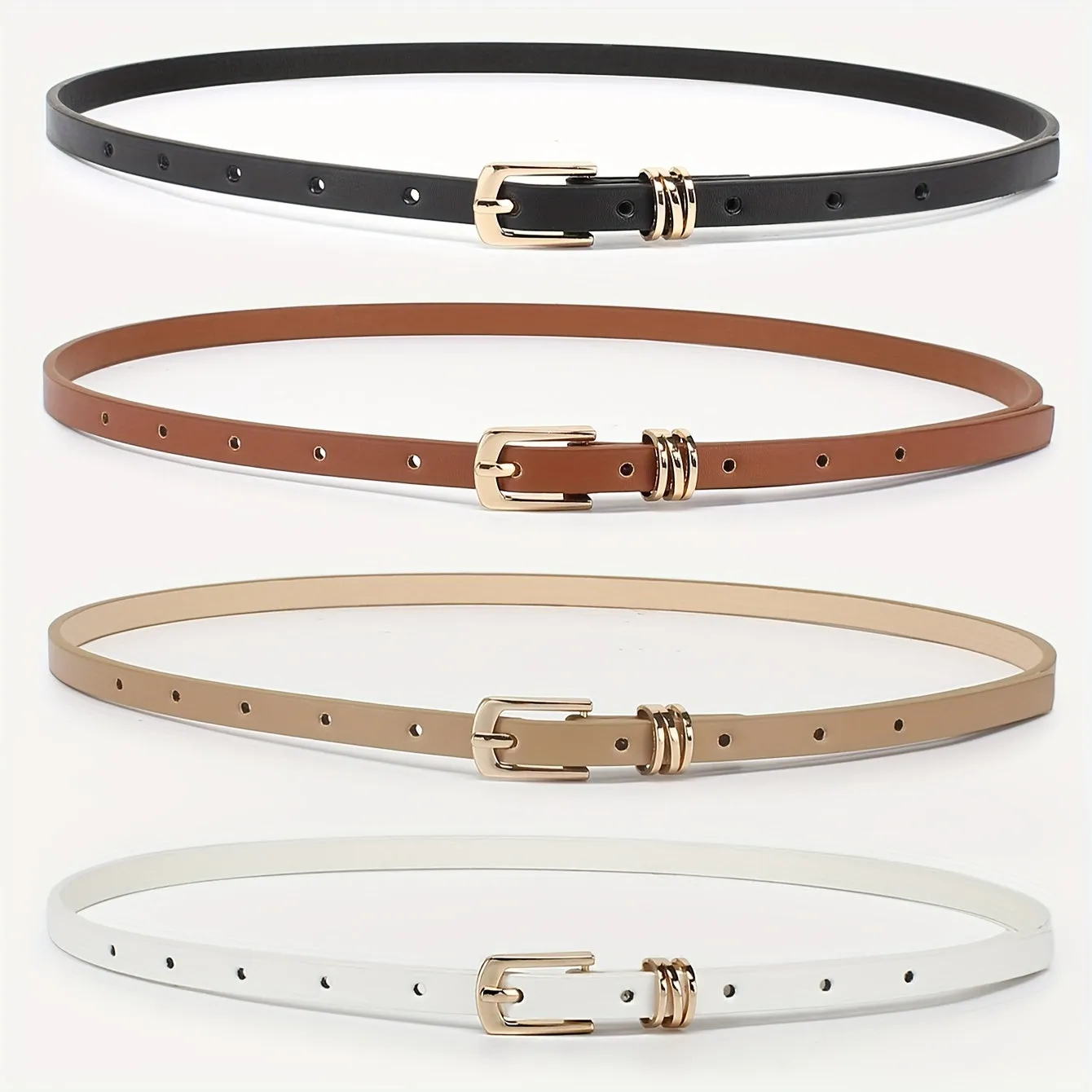 4pcs Women's Skinny Belts Casual Street Style Thin Waist Belt with Metal Buckle
