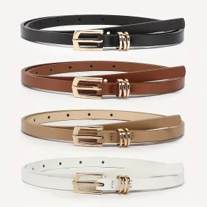 4pcs Women's Skinny Belts Casual Street Style Thin Waist Belt with Metal Buckle