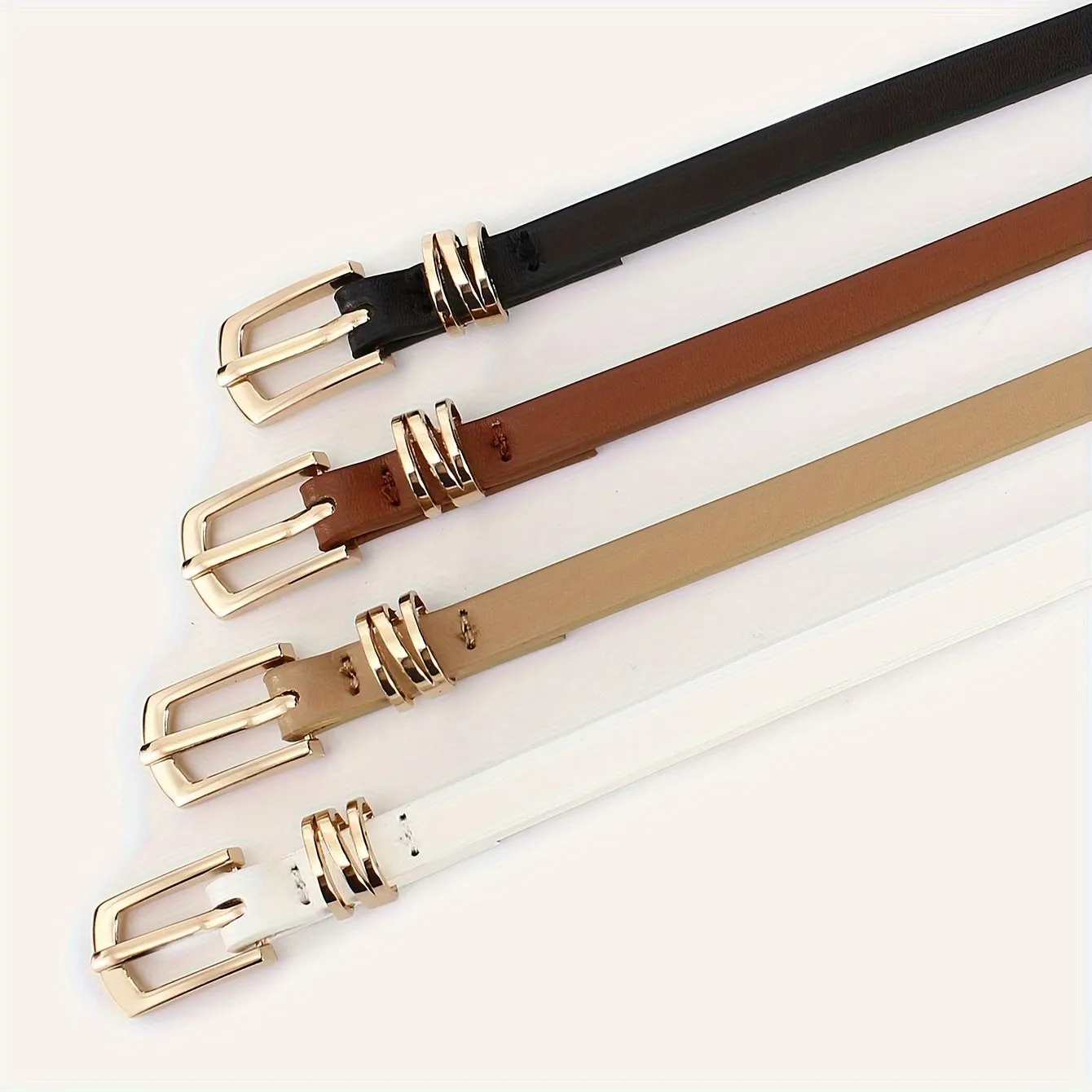 4pcs Women's Skinny Belts Casual Street Style Thin Waist Belt with Metal Buckle
