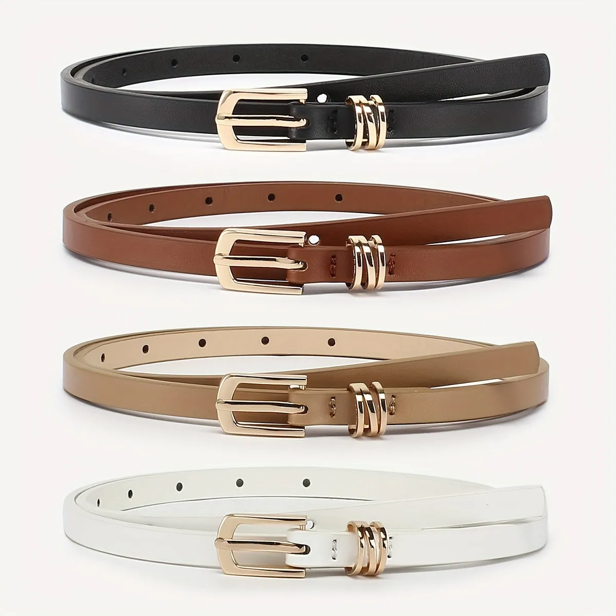 4pcs Women's Skinny Belts Casual Street Style Thin Waist Belt with Metal Buckle