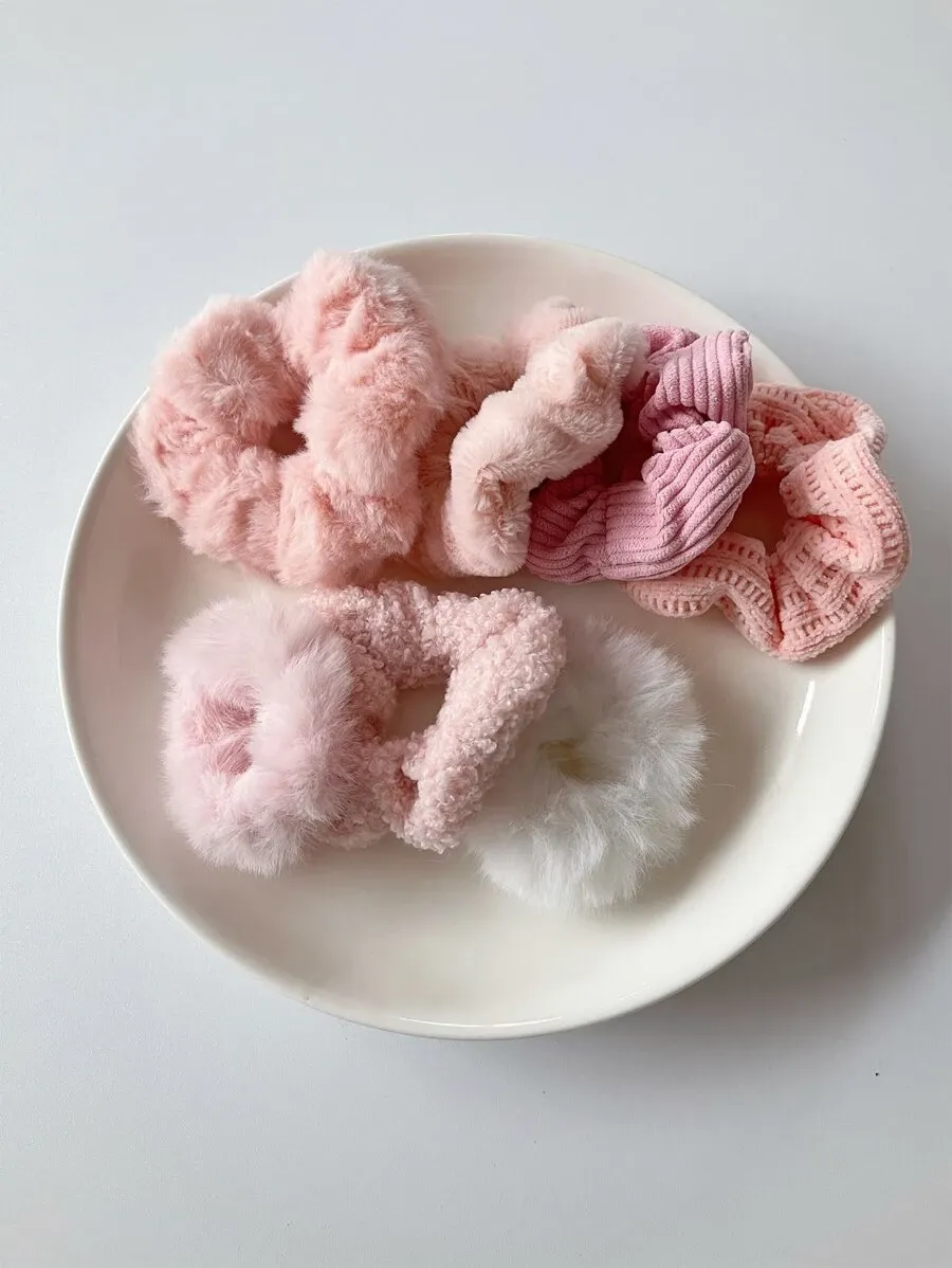 7pcs Solid Fuzzy Hair Tie - Multicolor