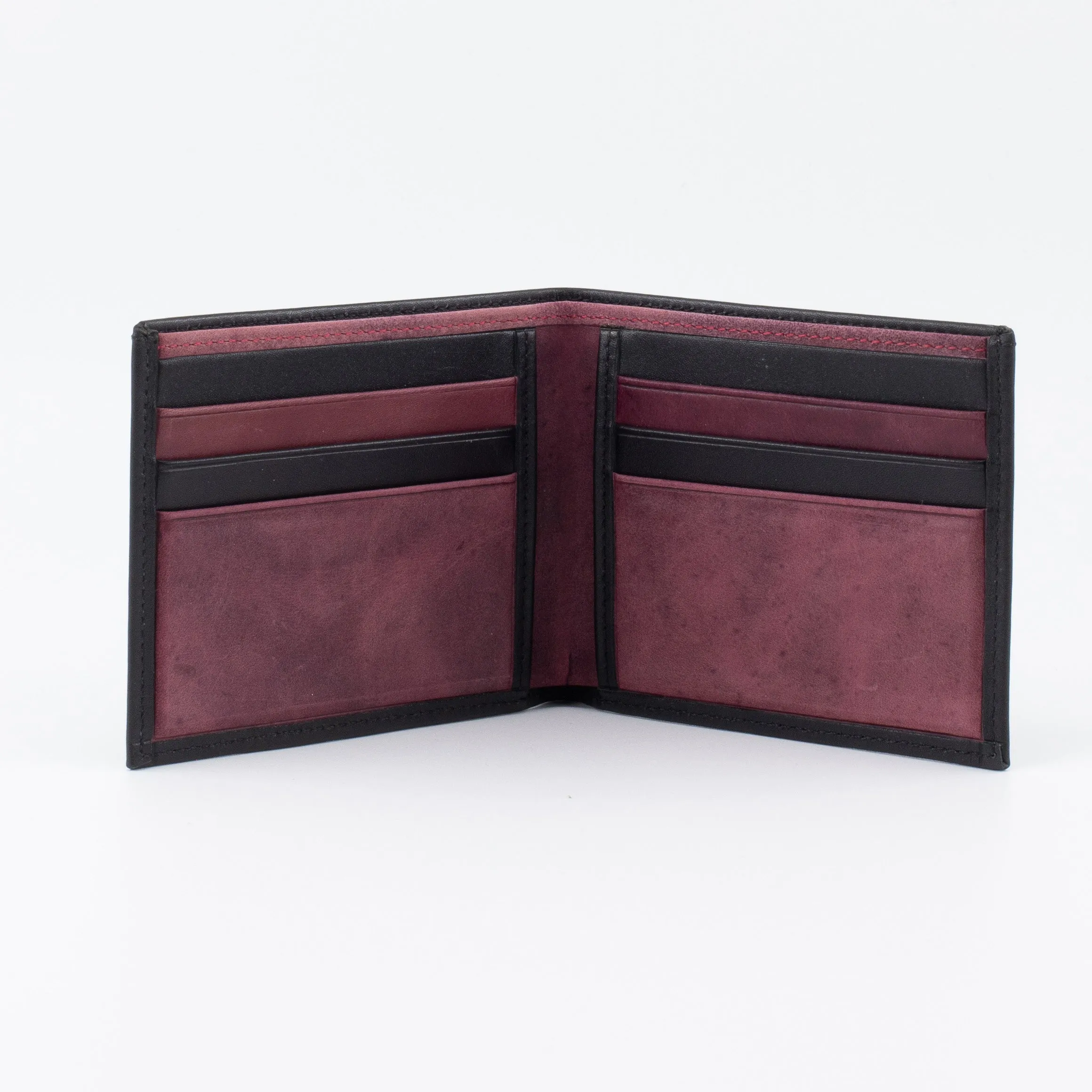 A Bifold, Premium Leather Wallet (Burgundy - Black)