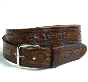 A140  1 1/2" Antique Finish Belt- Leaf/Scroll