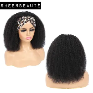 Afro Kinky Curly Human Hair Headband Wig For Black Women
