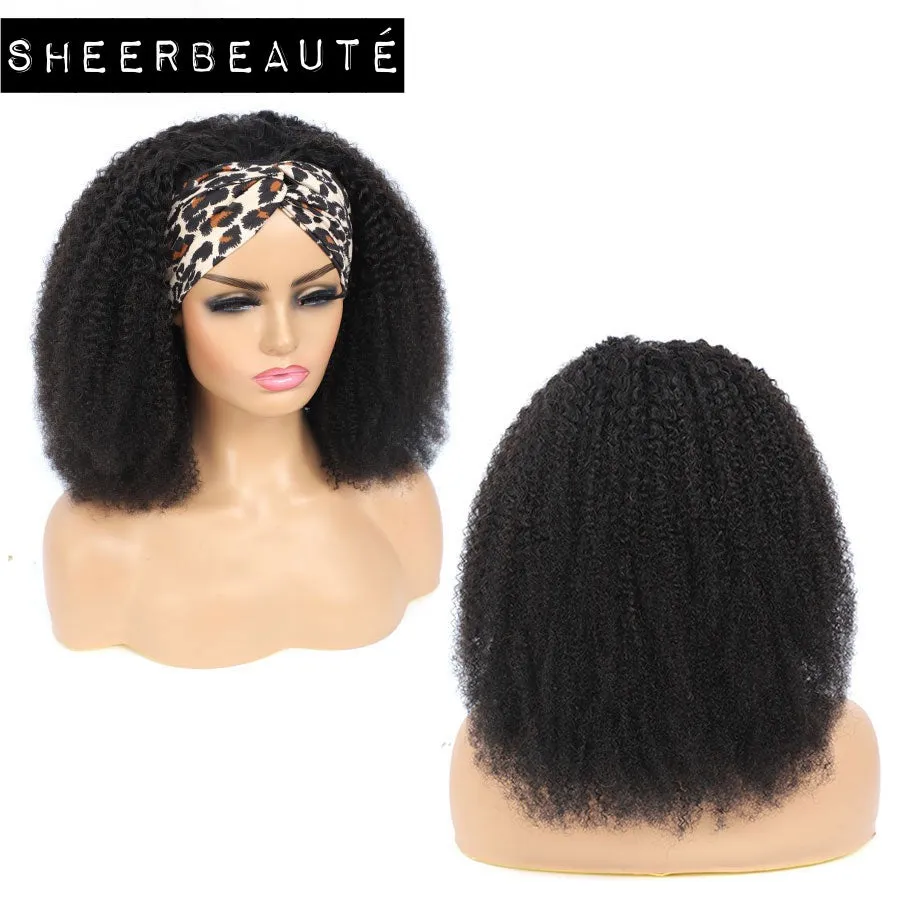 Afro Kinky Curly Human Hair Headband Wig For Black Women