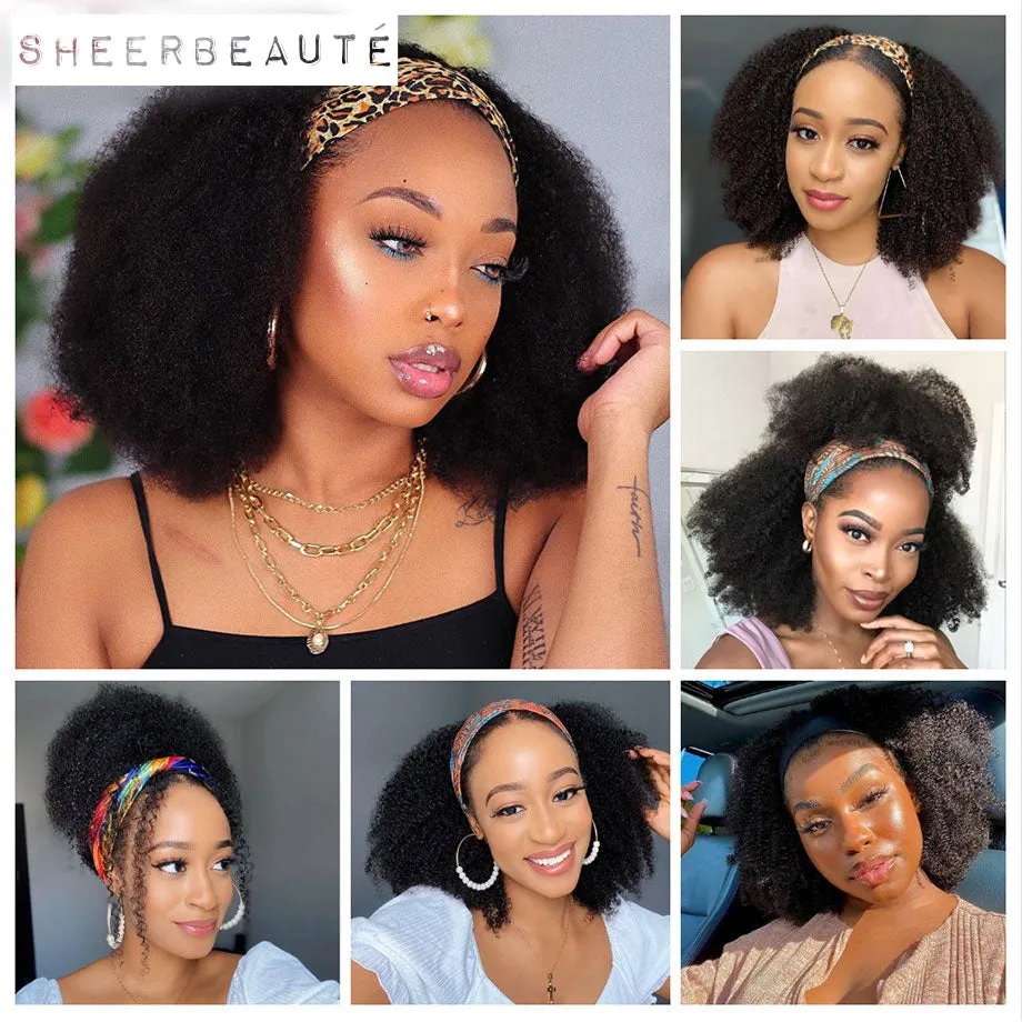 Afro Kinky Curly Human Hair Headband Wig For Black Women