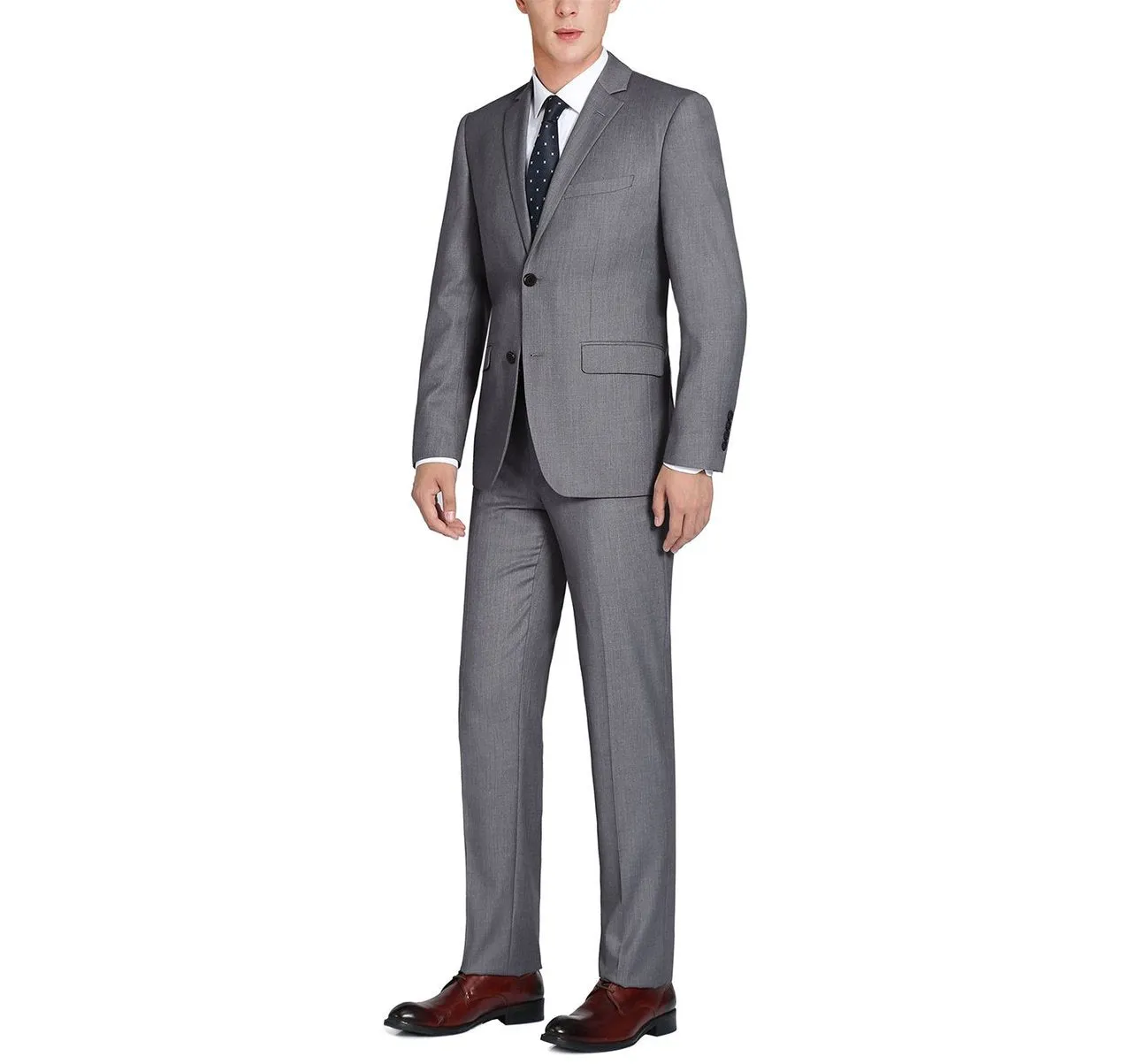 Alessandro Vitello by Renoir Dark Grey 2-Piece Slim Fit Notch Lapel Wool Suit 508-3
